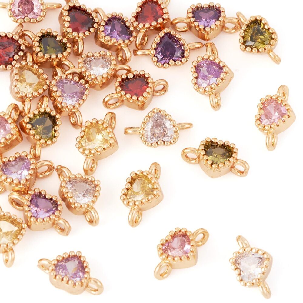 3440 28Pcs Heart Connector Charms Pendant 18K Gold Plated Pave Cubic